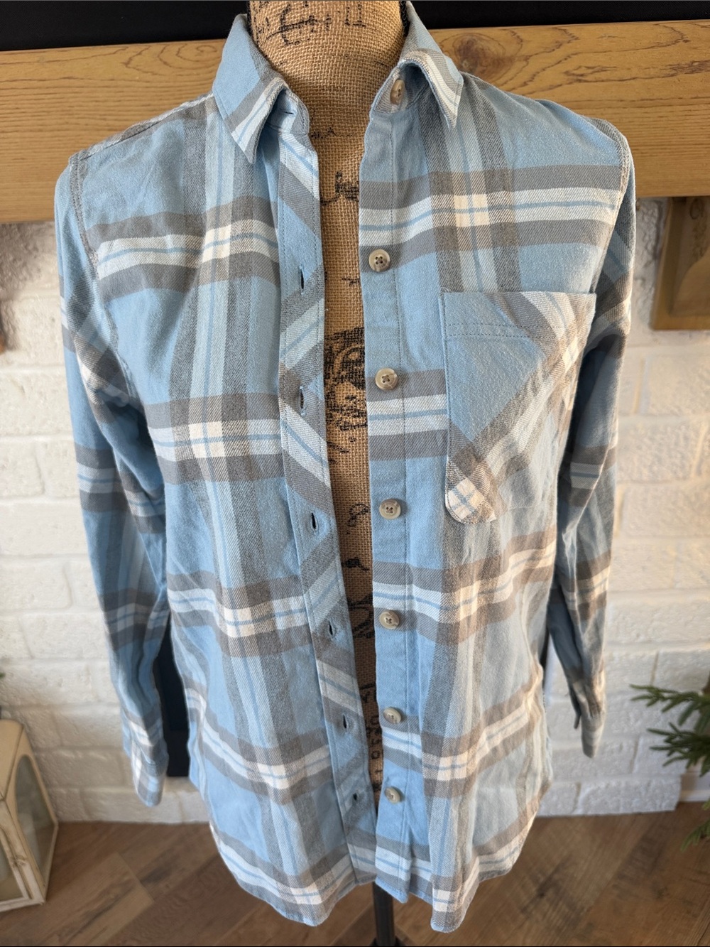 Eddie Bauer Blue and Gray Plaid Button-Up Shirt